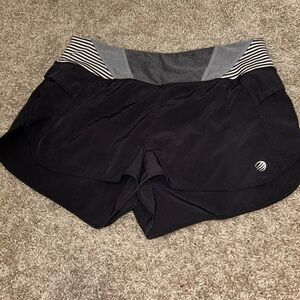 MPG Black and Gray Athletic Shorts with Striped Waistband